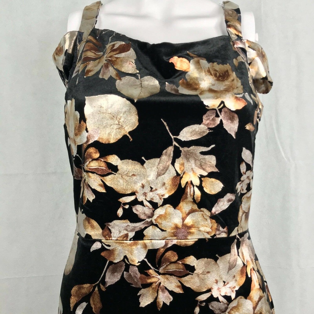 ECI Dress Women Sz 6 Black Beige Gold Floral Sleeveless Sheath Zip Cold Shoulder - Picture 5 of 9
